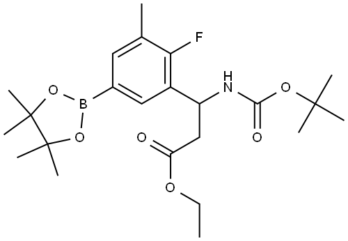 Benzenepropanoic acid, β-[[(1,1-dimethylethoxy)carbonyl]amino]-2-fluoro-3-methyl-5-(4,4,5,5-tetramethyl-1,3,2-dioxaborolan-2-yl)-, ethyl ester Struktur