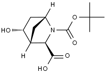 (1R,3R,4R,5R)-2-tert-butoxycarbonyl-5-hydroxy-2-azabicyclo[2.2.1]heptane-3-carboxylic acid Struktur