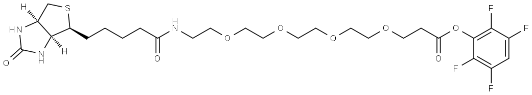 4,7,10,13-Tetraoxa-16-azaheneicosanoic acid, 21-[(3aS,4S,6aR)-hexahydro-2-oxo-1H-thieno[3,4-d]imidazol-4-yl]-17-oxo-, 2,3,5,6-tetrafluorophenyl ester Struktur