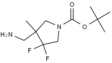 1-Pyrrolidinecarboxylic acid, 3-(aminomethyl)-4,4-difluoro-3-methyl-, 1,1-dimethylethyl ester Struktur