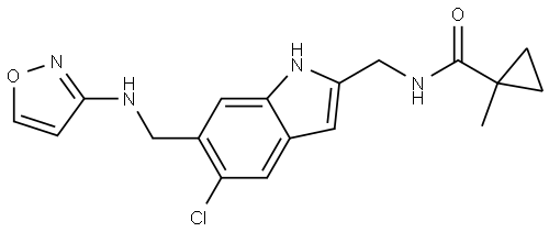 Cyclopropanecarboxamide, N-[[5-chloro-6-[(3-isoxazolylamino)methyl]-1H-indol-2-yl]methyl]-1-methyl- Struktur