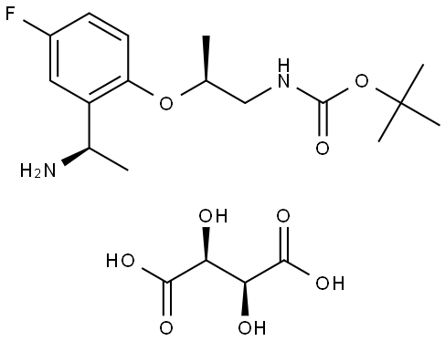 tert-butyl ((S)-2-(2-((R)-1-aminoethyl)-4-fluorophenoxy)propyl)carbamate (2S,3S)-2,3-dihydroxysuccinate Struktur