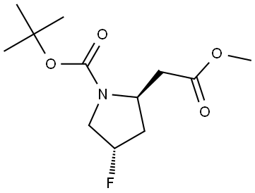 2-Pyrrolidineacetic acid, 1-[(1,1-dimethylethoxy)carbonyl]-4-fluoro-, methyl ester, (2S,4S)- Struktur