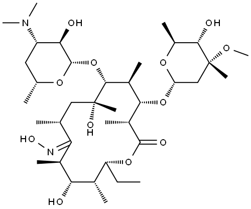 Erythromycin, 12-deoxy-, 9-oxime, (9E)- (9CI) Struktur