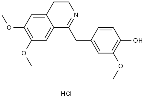 4-((6,7-dimethoxy-3,4-dihydroisoquinolin-1-yl)methyl)-2-methoxyphenol hydrochloride Struktur