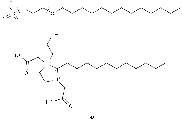 1H-Imidazolium, 1,3-bis(carboxymethyl)-4, 5-dihydro-1-(2-hydroxyethyl)-2-undecyl-, salt with α-sulfo-ω-(tridecyloxy) poly(oxy-1,2-ethanediyl) (1:2), disodium salt Struktur