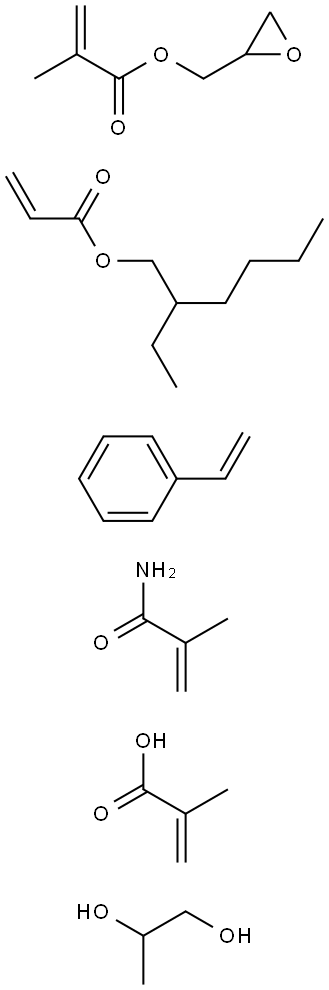 2-Propenoic acid, 2-methyl-, monoester with 1,2-propanediol, polymer with ethenylbenzene, 2-ethylhexyl 2-propenoate, 2-methyl-2-propenamide and oxiranylmethyl 2-methyl-2-propenoate Struktur