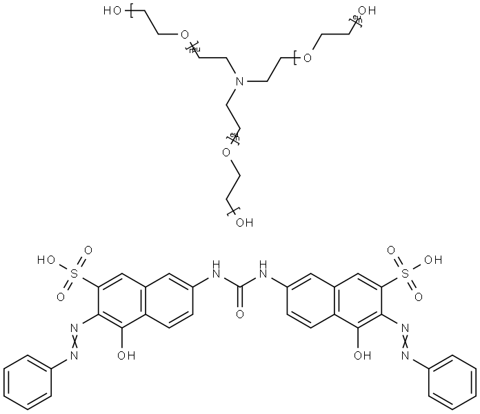 2-Naphthalenesulfonic acid, 7,7'-(carbonyldiimino)bis[ 4-hydroxy-3-(phenylazo)-, compd. with α,α',α''- (nitrilotri-2,1-ethanediyl)tris[ω-hydroxypoly (oxy-1,2-ethanediyl)] (1:2) Struktur