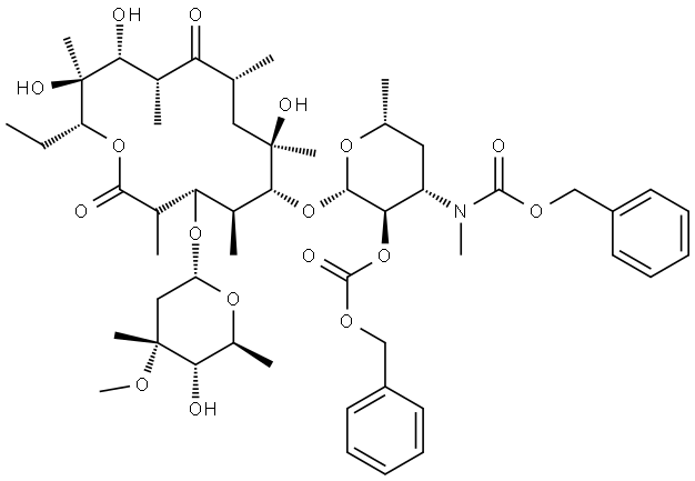 Erythromycin, N-demethyl-N-[(phenylmethoxy)carbonyl]-, 2'-(phenylmethyl carbonate) Struktur