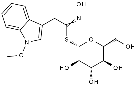 β-D-Glucopyranose, 1-thio-, 1-(N-hydroxy-1-methoxy-1H-indole-3-ethanimidate) Struktur