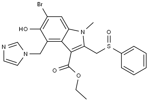 1H-Indole-3-carboxylic acid, 6-bromo-5-hydroxy-4-(1H-imidazol-1-ylmethyl)-1-methyl-2-[(phenylsulfinyl)methyl]-, ethyl ester Struktur