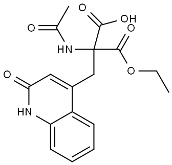 Propanedioic acid, 2-(acetylamino)-2-[(1,2-dihydro-2-oxo-4-quinolinyl)methyl]-, 1-ethyl ester Struktur