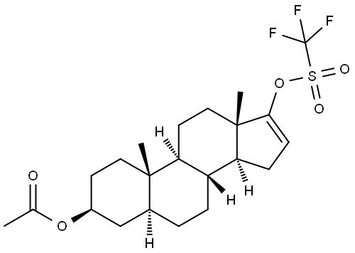 Androst-16-ene-3,17-diol, 3,21-dihydroxy-15-methyl-2,22-dioxo-, 3-acetate 17-(1,1,1-trifluoromethanesulfonate), (3β,5α)- Struktur