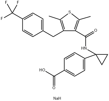 4-[1-[[[2,5-Dimethyl-4-[[4-(trifluoromethyl)phenyl]methyl]-3-thienyl]carbonyl]amino]cyclopropyl]benzoic acid sodium salt Structure