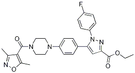 ETHYL 5-(4-(4-(3,5-DIMETHYLISOXAZOLE-4-CARBONYL)PIPERAZIN-1-YL)PHENYL)-1-(4-FLUOROPHENYL)-1H-PYRAZOLE-3-CARBOXYLATE Struktur