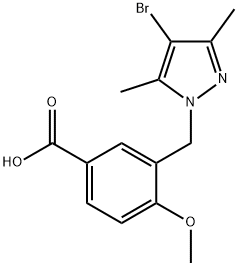 3-[(4-bromo-3,5-dimethyl-1H-pyrazol-1-yl)methyl]-4-methoxybenzoic acid Struktur