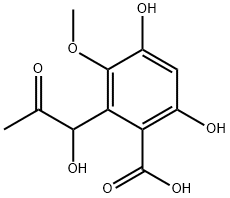 2-(1-Hydroxy-2-oxopropyl)-3-methoxy-4,6-dihydroxybenzoic acid Struktur