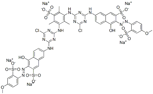 3,5-Bis[4-chloro-6-[5-hydroxy-6-(4-methoxy-2-sulfophenylazo)-7-sulfo-2-naphtylamino]-1,3,5-triazin-2-ylamino]-2,4,6-trimethylbenzenesulfonic acid pentasodium salt Struktur