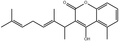 4-Hydroxy-5-methyl-3-[(2E)-1,2,6-trimethyl-2,5-heptadienyl]-2H-1-benzopyran-2-one Struktur