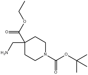 1,4-Piperidinedicarboxylic acid, 4-(aminomethyl)-, 1-(1,1-dimethylethyl) 4-ethyl ester Struktur