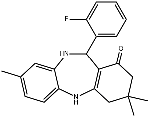 11-(2-fluorophenyl)-3,3,8-trimethyl-2,3,4,5,10,11-hexahydro-1H-dibenzo[b,e][1,4]diazepin-1-one Struktur