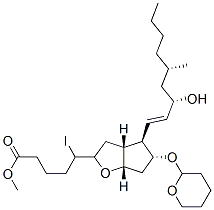 5-Iodo-5-[(3aR,4R,5R,6aS)-5-(tetrahydro-2H-pyran-2-yloxy)-4-[(1E,3S,5S)-3-hydroxy-5-methyl-1-nonenyl]hexahydro-2H-cyclopenta[b]furan-2-yl]valeric acid methyl ester Struktur