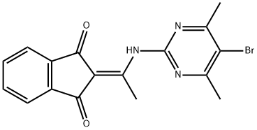 2-{1-[(5-bromo-4,6-dimethyl-2-pyrimidinyl)amino]ethylidene}-1H-indene-1,3(2H)-dione Struktur