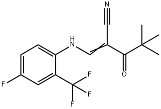 (E)-2-(2,2-dimethylpropanoyl)-3-[4-fluoro-2-(trifluoromethyl)anilino]-2-propenenitrile Struktur