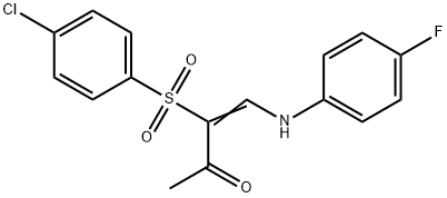 (Z)-3-[(4-chlorophenyl)sulfonyl]-4-(4-fluoroanilino)-3-buten-2-one Struktur