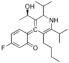 2,4-Cyclohexadien-1-one, 6-[3-butyl-5-[(1R)-1-hydroxyethyl]-2,6-bis(1-methylethyl)-4(1H)-pyridinylidene]-3-fluoro-, (6E)- Struktur