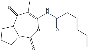 (-)-N-(5a,6,7,8-Tetrahydro-4-methyl-1,5-dioxo-5H-pyrrolo[1,2-c][1,3]oxazepin-3-yl)hexanamide Struktur