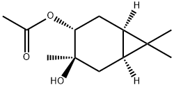 [1S-(1alpha,3beta,4alpha,6alpha)]-3-hydroxy-3,7,7-trimethylbicyclo[4.1.0]hept-4-yl acetate Struktur