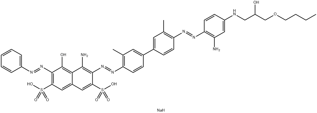 4-Amino-3-[[4'-[[2-amino-4-[(3-butoxy-2-hydroxypropyl)amino]phenyl]azo]-3,3'-dimethyl[1,1'-biphenyl]-4-yl]azo]-5-hydroxy-6-(phenylazo)-2,7-naphthalenedisulfonic acid disodium salt Struktur