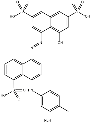 trisodium 4-hydroxy-5-[[5-sulphonato-4-[(p-tolyl)amino]naphthyl]azo]naphthalene-2,7-disulphonate Struktur