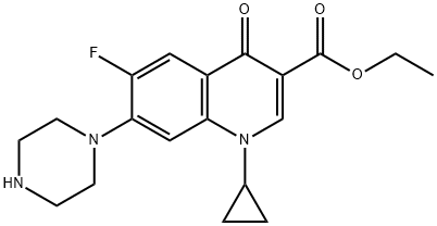 3-Quinolinecarboxylic acid, 1-cyclopropyl-6-fluoro-1,4-dihydro-4-oxo-7-(1-piperazinyl)-, ethyl ester Struktur