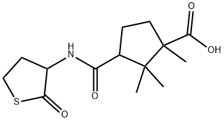 Cyclopentanecarboxylic acid, 3-(((2-oxotetrahydro-3-thienyl)amino)carb onyl)-1(and 3),2,2-trimethyl- Struktur