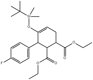 (2S,3S)-Diethyl 6-((tert-butyldimethylsilyl)oxy)-4'-fluoro-1,2,3,4-tetrahydro-[1,1'-biphenyl]- Struktur