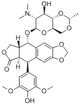 (5R-(5alpha,5abeta,8aalpha,9beta))-9-((2-Deoxy-2-(dimethylamino)-4,6-O-ethylidene-beta-D-glucopyranosyl)oxy)-5,8,8a,9-tetrahydro-5-(4-hydroxy-3,5-dimethoxyphenyl)furo[3',4':6,7]naphtho[2,3-d]-1,3-dioxol-6(5aH)-one Struktur