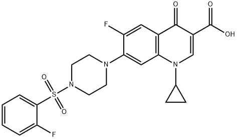 3-Quinolinecarboxylic acid, 1-cyclopropyl-6-fluoro-7-[4-[(2-fluorophenyl)sulfonyl]-1-piperazinyl]-1,4-dihydro-4-oxo- Struktur