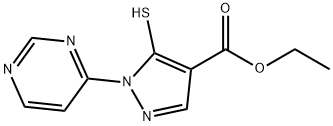 1H-PYRAZOLE-4-CARBOXYLIC ACID, 5-MERCAPTO-1-(4-PYRIMIDINYL)-, ETHYL ESTER Struktur