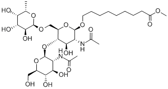 8-Methoxycarbonyloctyl2-acetamido-4-O-(2-acetamido-2-deoxy-b-D-glucopyranosyl)-2-deoxy-6-O-(a-L-fucopyranosyl)-b-D-glucopyranoside Struktur