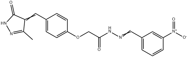 2-[4-[(Z)-(3-methyl-5-oxo-1H-pyrazol-4-ylidene)methyl]phenoxy]-N-[(3-n itrophenyl)methylideneamino]acetamide Struktur