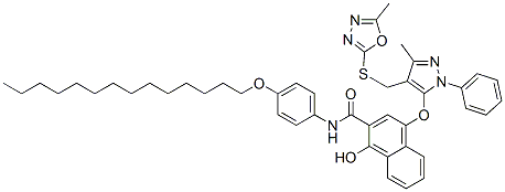 1-Hydroxy-4-[[3-methyl-4-[[(5-methyl-1,3,4-oxadiazol-2-yl)thio]methyl]-1-phenyl-1H-pyrazol-5-yl]oxy]-N-(4-tetradecyloxyphenyl)-2-naphthalenecarboxamide Struktur