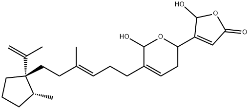 4-[[3,6-Dihydro-6-hydroxy-5-[4-methyl-6-[2-methyl-1-(1-methylethenyl)cyclopentyl]-3-hexenyl]-2H-pyran]-2-yl]-5-hydroxy-2(5H)-furanone Struktur