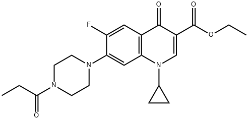 3-Quinolinecarboxylic acid, 1-cyclopropyl-6-fluoro-1,4-dihydro-4-oxo-7-[4-(1-oxopropyl)-1-piperazinyl]-, ethyl ester Struktur