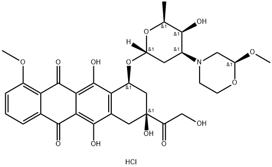 (8S,10S)-6,8,11-trihydroxy-8-(2-hydroxyacetyl)-10-[5-hydroxy-4-[(2S)-2-methoxymorpholin-4-yl]-6-methyl-oxan-2-yl]oxy-1-methoxy-9,10-dihydro-7H-tetracene-5,12-dione Struktur