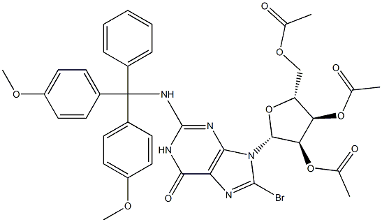 N-(4,4'-DiMethoxytrityl)-8-broMoguanosine 2',3',5'-Triacetate Struktur