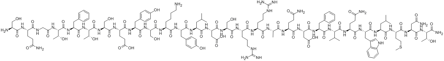 H-SER-GLN-GLY-THR-PHE-THR-SER-GLU-TYR-SER-LYS-TYR-LEU-ASP-SER-ARG-ARG-ALA-GLN-ASP-PHE-VAL-GLN-TRP-LEU-MET-ASN-THR-NH2 Struktur