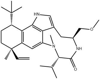 (4S,7S,10R,13R)-10-Ethenyl-1,3,4,5,7,8,10,11,12,13-decahydro-4-(methoxymethyl)-8,10-dimethyl-7-(1-methylethyl)-13-(tert-butyl)-6H-benzo[g][1,4]diazonino[7,6,5-cd]indol-6-one Struktur