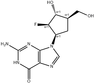 2-amino-1,9-dihydro-9-(2-fluoro-3-hydroxy-4-(hydroxymethyl)cyclopentyl)-6H-purin-6-one Struktur